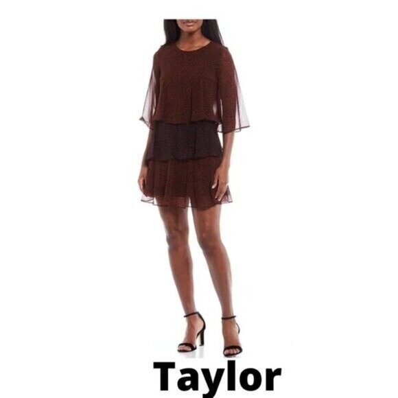 Taylor Women's Tiered Ruffle Dot Print Chiffon Dress -‎ Size 10 - Picture 4 of 11